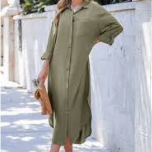 NWT Cupshe Olive Green Midi Shirt Dress Sz L